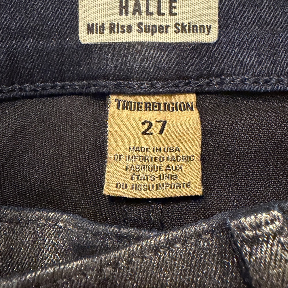 True Religion Metallic Silver Mid-Rise Super Skinny Jeans - Picture 2 of 6